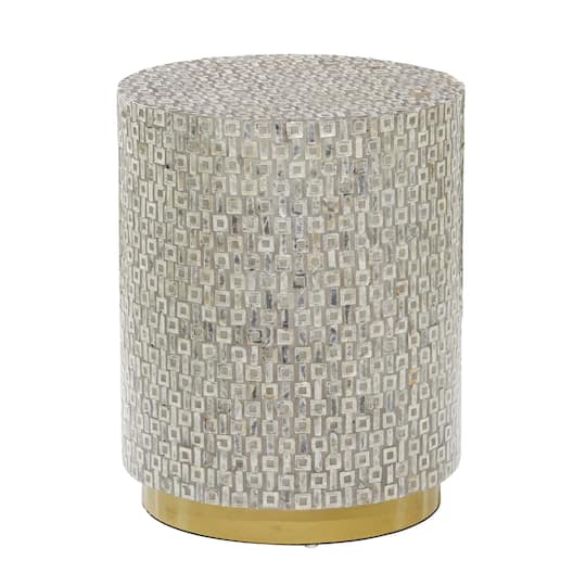 22" Mother of Pearl & Wood Round Accent Table